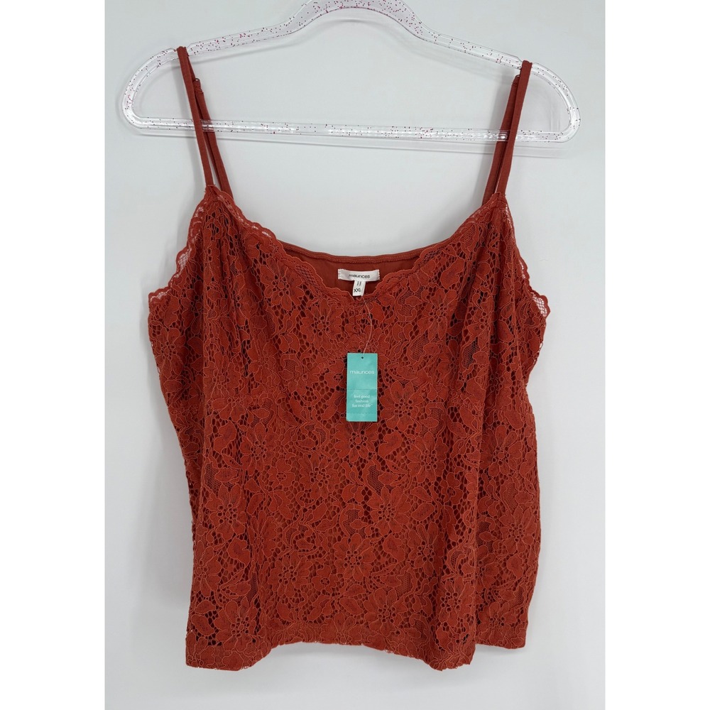 Maurices Womens Rust‎ Orange Lace Front Adjustable Strap Camisole Sz XXL NWT